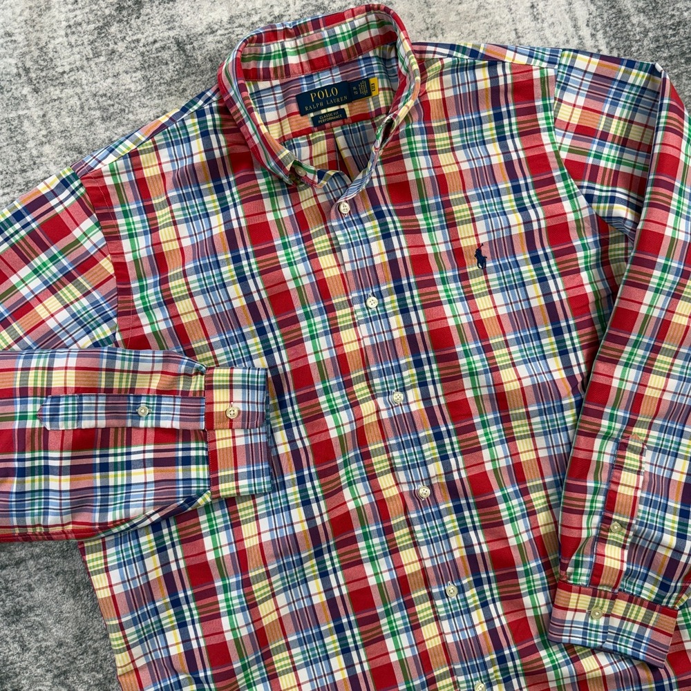 Polo Ralph Lauren Shirt Mens XL Vibrant Multicolor Plaid Classic Fit Performance